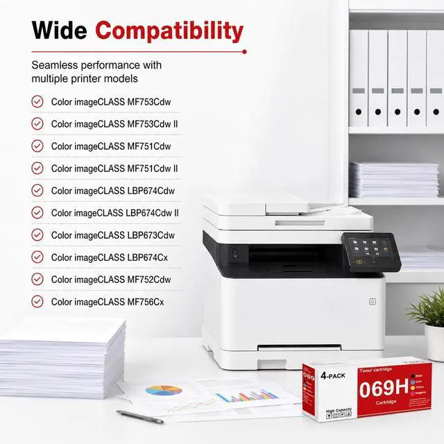 Alt view image 2 of 7 - 069H Toner Cartridge MF753Cdw Toner Replacement for Canon 069 069H | High Yield 069H Toner Cartridge set work with imageCLASS MF753Cdw MF751Cdw LBP674Cdw Printer (4PK, BK/C/M/Y)