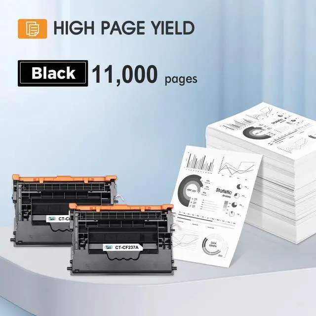 Alt view image 3 of 6 - CF237A 37A Black Toner Cartridge 2-Pack CF237A 37X CF237X M607 M608 M609 | Compatible for HP 37A CF237A LaserJet Enterprise M607n M607dn M608n M608dn M608dh M608x M631 M632 M633 Series Printer Ink