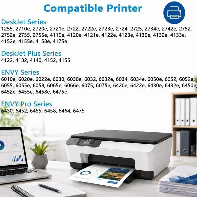 Alt view image 2 of 7 - 67XL Ink Cartridge Combo Pack Compatible for HP Ink 67 XL Fit for Deskjet 2855e 2800e 2852e 2827e 4227e 4255e 1255 Envy 6055e 6075 6432e 6455e 6458e 6475e Pro 6455 2-Pack Black Color with V28.7.2 Chip