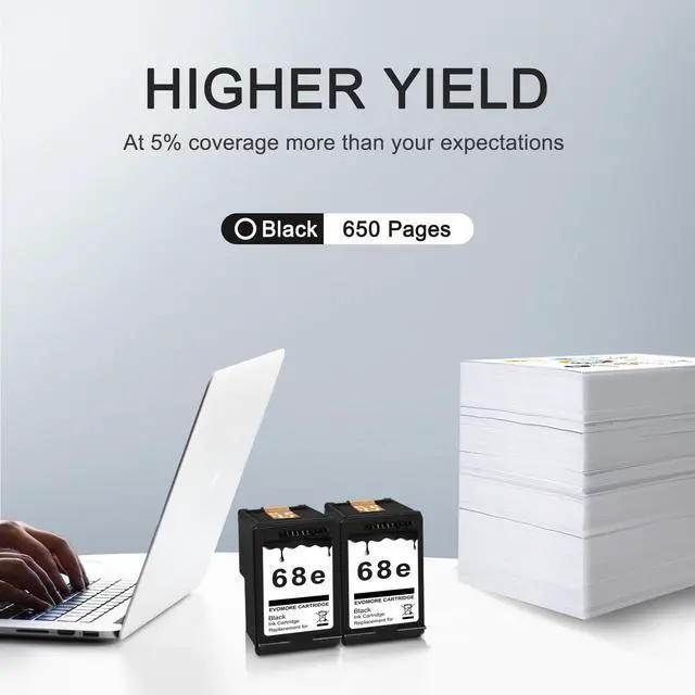 Alt view image 3 of 7 - 68XL Black Ink Cartridges 2 Packs High Yield Compatible for HP 68 68e Ink Cartridges Compatible for HP Envy 6155e, 6500e, 6552e, 6555e, 6558e, 6100e, 6152e Printer (2 Black)