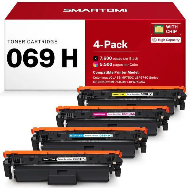 Main image of 069H Toner Cartridges 4 Pack Set Replacements for Canon 069H With Chip | 069 High Capacity Compatible for Canon Color imageClass LBP674C MF750C Series MF753Cdw MF751Cdw LBP674Cdw Printer