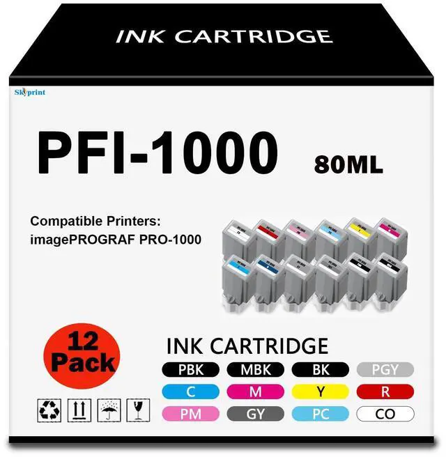 Main image of PRO1000 PFI1000 Ink Cartridge Compatible with Canon PFI-1000 Ink Tank for use in imagePROGRAF PRO-1000 Printer 12 Color Pack PRO-1000 Ink (MBK/PBK/C/M/Y/R/GY/B/PGY/PC/PM/CO)