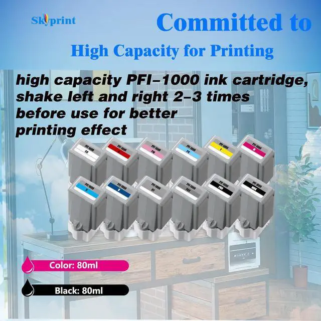 Alt view image 3 of 5 - PRO1000 PFI1000 Ink Cartridge Compatible with Canon PFI-1000 Ink Tank for use in imagePROGRAF PRO-1000 Printer 12 Color Pack PRO-1000 Ink (MBK/PBK/C/M/Y/R/GY/B/PGY/PC/PM/CO)