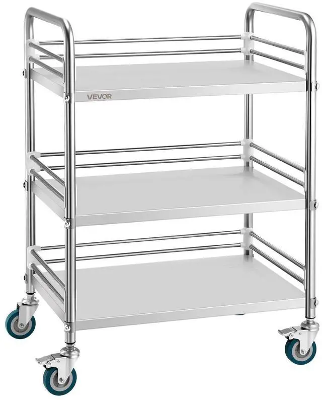 Main image of Stainless Steel Rolling Cart, 3-Tier Metal Utility Cart with Lockable Wheels, Medical Serving Trolley Clinic Tray, Mobile Service Cart for Hospital, Lab, Restaurant, Kitchen, Salon