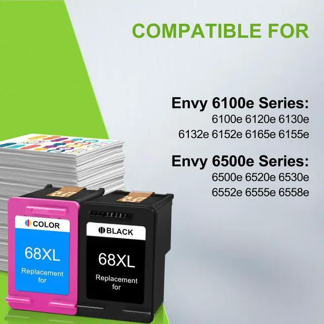 Alt view image 2 of 7 - 68e Black and Tri-Color Ink Cartridge Replacement for HP 68xl Ink cartridges for Replacement for Envy 6155e 6500e 6552e 6555e 6558e 6100e 6152e Printer 6520e 6530e 6165e 6110e 6120e(2-Packs)