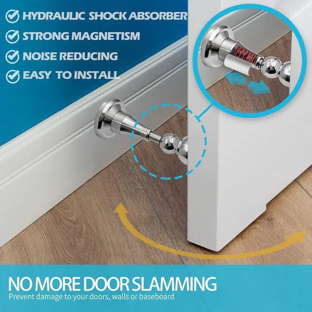 Alt view image 2 of 7 - Magnetic Door Stopper, Updated Hydraulic Shock Absorbent Technology, Soft-Catch Magnetic Hold, Premium 304 Stainless Steel, Anti-Rust, Heavy Duty for Various Door Types, Wall Mount 4Pack