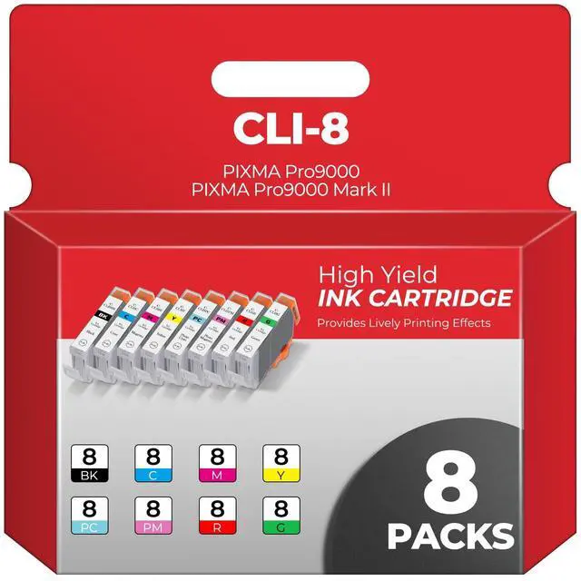 Main image of CLI-8 Ink Cartridges PIXMA Pro9000 PIXMA Pro9000 Mark II Compatible with Canon CLI8 Ink Cartridges Combo Pack Compatible for CLI8 PIXMA Pro9000 PIXMA Pro9000 Mark II Pro9000 Pro 9000 Printers (8-Pack)