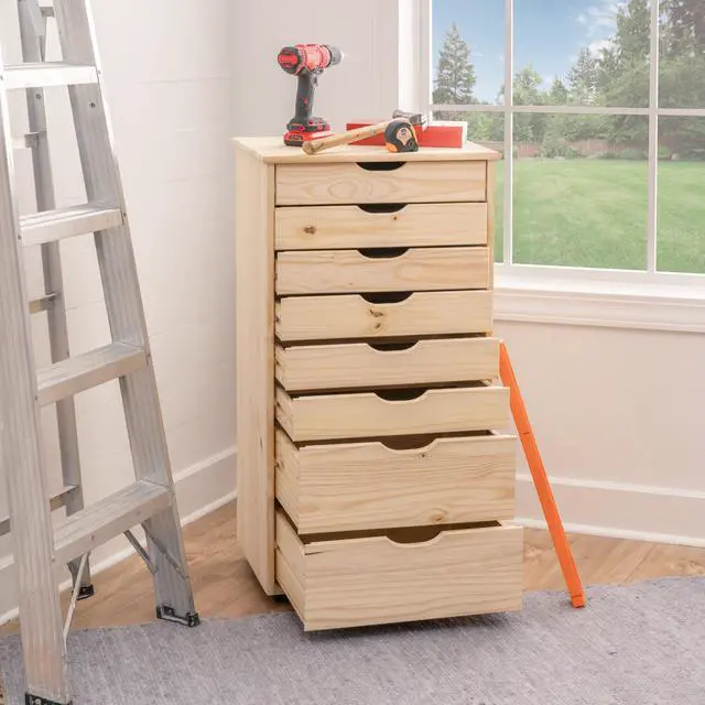 Alt view image 4 of 7 - Corinne Unfinished Eight Drawer Wooden Rolling Storage Cart
