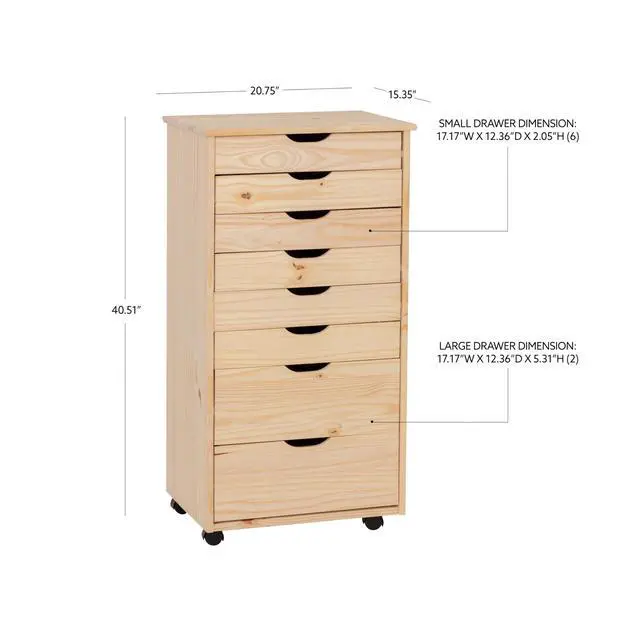 Alt view image 3 of 7 - Corinne Unfinished Eight Drawer Wooden Rolling Storage Cart