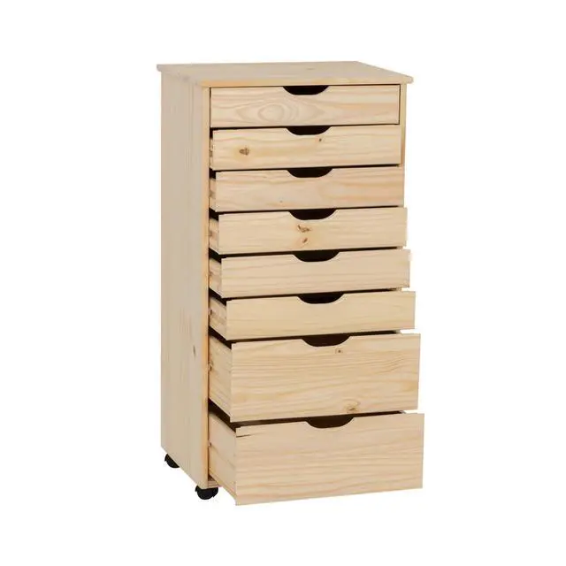 Alt view image 7 of 7 - Corinne Unfinished Eight Drawer Wooden Rolling Storage Cart