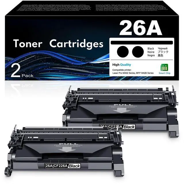 Main image of 26A Black Toner Cartridge 2-Pack with Chip Replacement for HP 26A CF226A 26X CF226X Toner Cartridge 26A Ink Work with Laser Pro M402n M402dne M402dn MFP M426fdw MFP M426fdn Printer Ink | CF226AD1