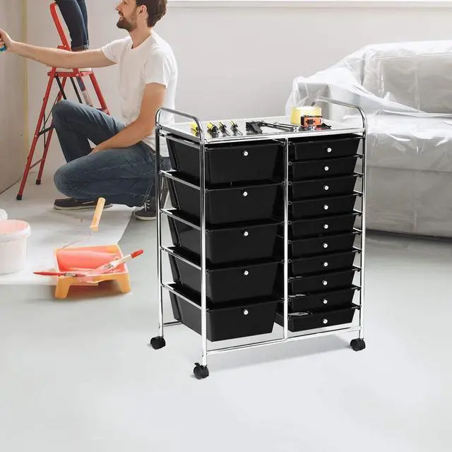 Alt view image 2 of 6 - SPSUPE 15-Drawer Multipurpose Rolling Storage Cart, Utility Cart with 4 Universal Wheels, Tools Scrapbook Paper Organizer, Ideal for Office School (Black)