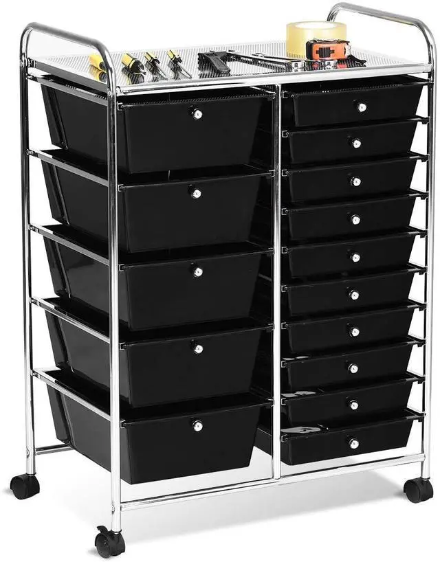 Alt view image 3 of 6 - SPSUPE 15-Drawer Multipurpose Rolling Storage Cart, Utility Cart with 4 Universal Wheels, Tools Scrapbook Paper Organizer, Ideal for Office School (Black)