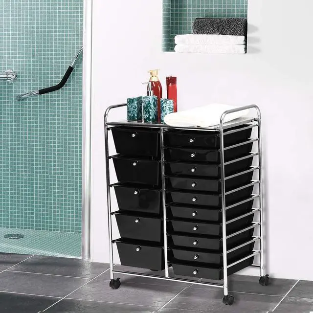 Alt view image 4 of 6 - SPSUPE 15-Drawer Multipurpose Rolling Storage Cart, Utility Cart with 4 Universal Wheels, Tools Scrapbook Paper Organizer, Ideal for Office School (Black)