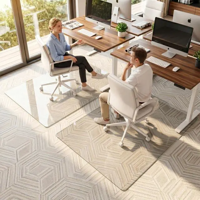 Alt view image 3 of 7 - Tempered Glass Chair Mat, 45"x45" Office Chair Mat for Carpet & Hardwood Floors, Heavy Duty 0.2" Desk Chair Mat for Smooth Rolling at Home or Office