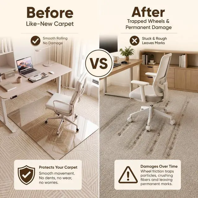 Alt view image 6 of 7 - Tempered Glass Chair Mat, 45"x45" Office Chair Mat for Carpet & Hardwood Floors, Heavy Duty 0.2" Desk Chair Mat for Smooth Rolling at Home or Office