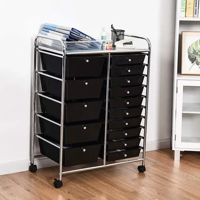 Alt view image 5 of 6 - SPSUPE 15-Drawer Multipurpose Rolling Storage Cart, Utility Cart with 4 Universal Wheels, Tools Scrapbook Paper Organizer, Ideal for Office School (Black)