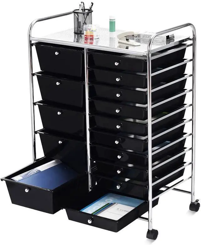 Alt view image 6 of 6 - SPSUPE 15-Drawer Multipurpose Rolling Storage Cart, Utility Cart with 4 Universal Wheels, Tools Scrapbook Paper Organizer, Ideal for Office School (Black)