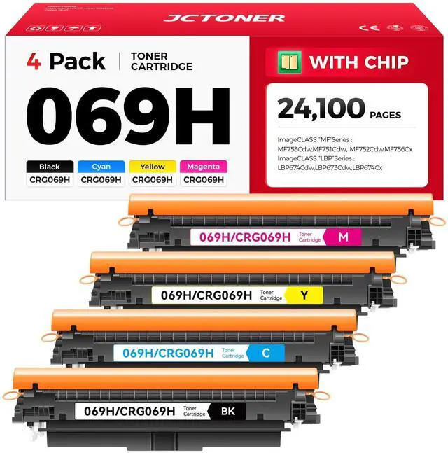 Main image of 069H 069 Toner Cartridge Set 4-Pack MF753Cdw High Capacity Replacement for Canon 069H 069 Toner Compatible with Canon Color imageCLASS MF753Cdw MF751Cdw LBP674Cdw Printer Ink Black Cyan Magenta Yellow