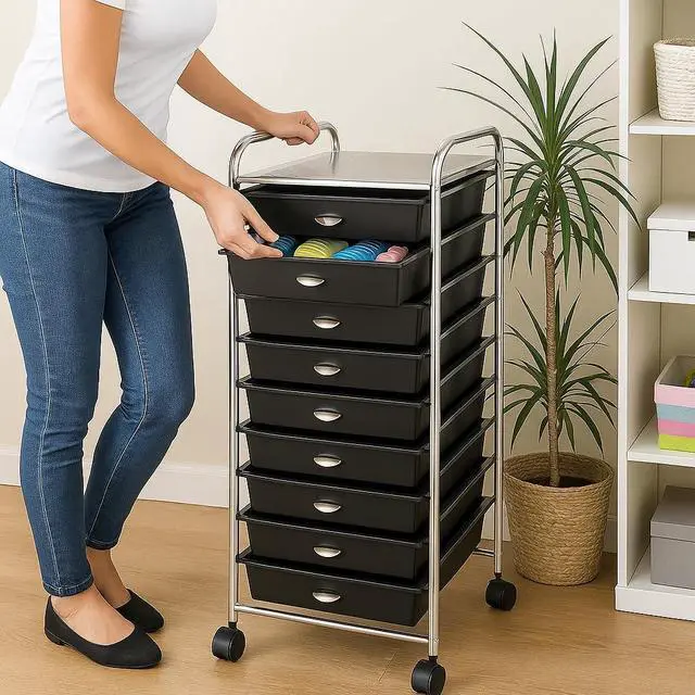 Alt view image 3 of 6 - US TECH Storage Organizer for Art Supplies Beauty Products Kids' Cafts & Makeup with 10-Drawer Multipurpose Rolling Storage Organizer (10 Tier, Black)