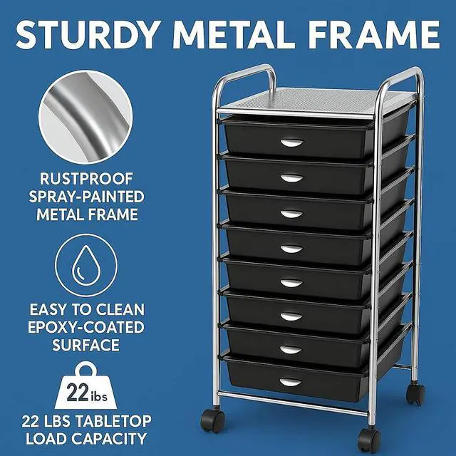 Alt view image 4 of 6 - US TECH Storage Organizer for Art Supplies Beauty Products Kids' Cafts & Makeup with 10-Drawer Multipurpose Rolling Storage Organizer (10 Tier, Black)