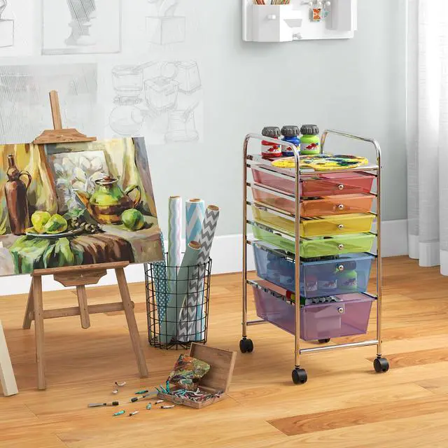 Alt view image 6 of 6 - Julimoon Rolling Storage Cart with 6 Drawers,Mobile Storage Drawers Organizer, Multipurpose Plastic Utility Cart with Wheels for Home Office School Garage (Rainbow & Clear)