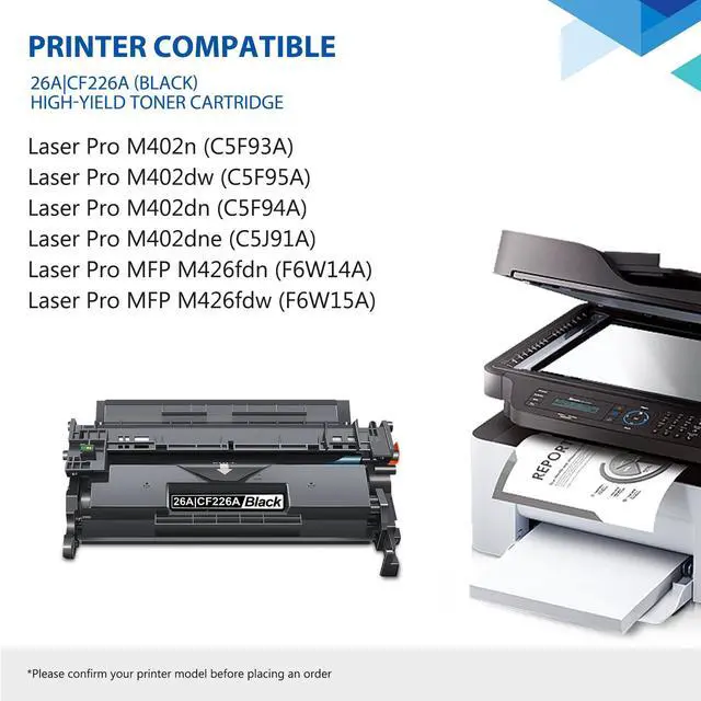 Alt view image 2 of 7 - 26A Black Toner Cartridge 2-Pack with Chip Replacement for HP 26A CF226A 26X CF226X Toner Cartridge 26A Ink Work with Laser Pro M402n M402dne M402dn MFP M426fdw MFP M426fdn Printer Ink | CF226AD1