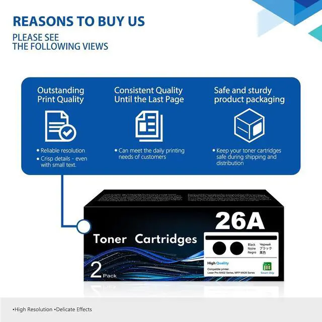 Alt view image 6 of 7 - 26A Black Toner Cartridge 2-Pack with Chip Replacement for HP 26A CF226A 26X CF226X Toner Cartridge 26A Ink Work with Laser Pro M402n M402dne M402dn MFP M426fdw MFP M426fdn Printer Ink | CF226AD1