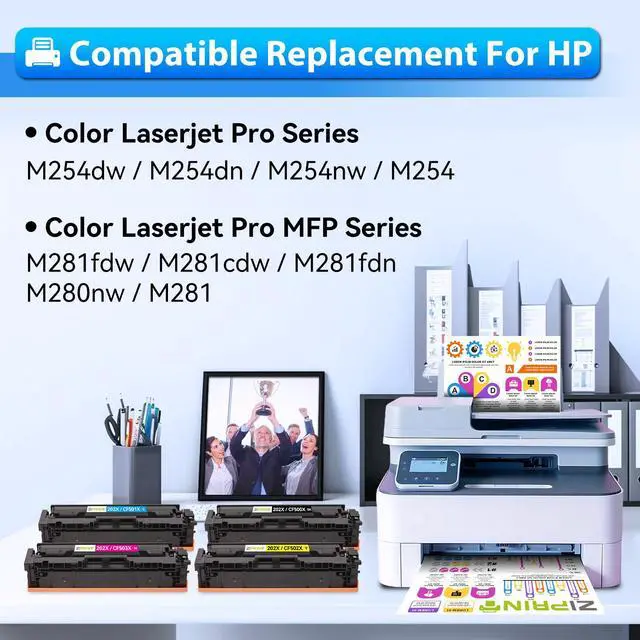 Alt view image 2 of 7 - 202X Toner Cartridges High Yield 202A CF500X CF500A M281fdw 4 Pack | Compatible for HP Color LaserJet Pro MFP M281fdw M254dw M281cdw M281fdn M281dw M280nw M254 Series (Black Cyan Magenta Yellow)
