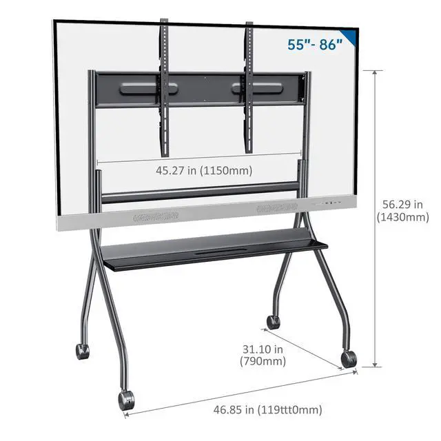 Alt view image 2 of 5 - Smart Board Stand with Wheels, Fits 55-86 Inch | Height adjustable, 4 lockable casters, solid steel construction, for office, classroom, conference room