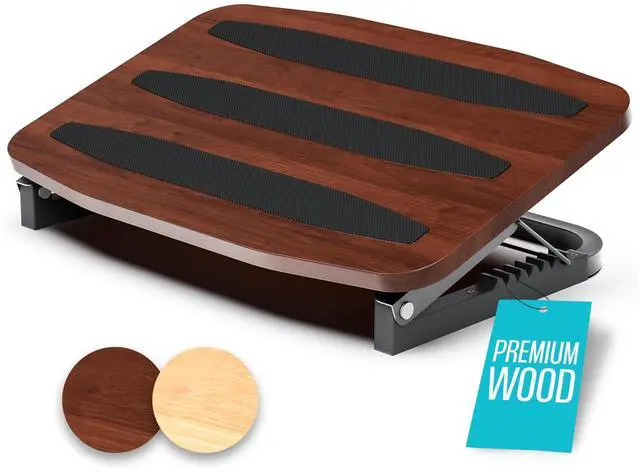 Main image of Adjustable Under Desk Foot Stool - Ergonomic Foot Rest with 7 Angles - Walnut