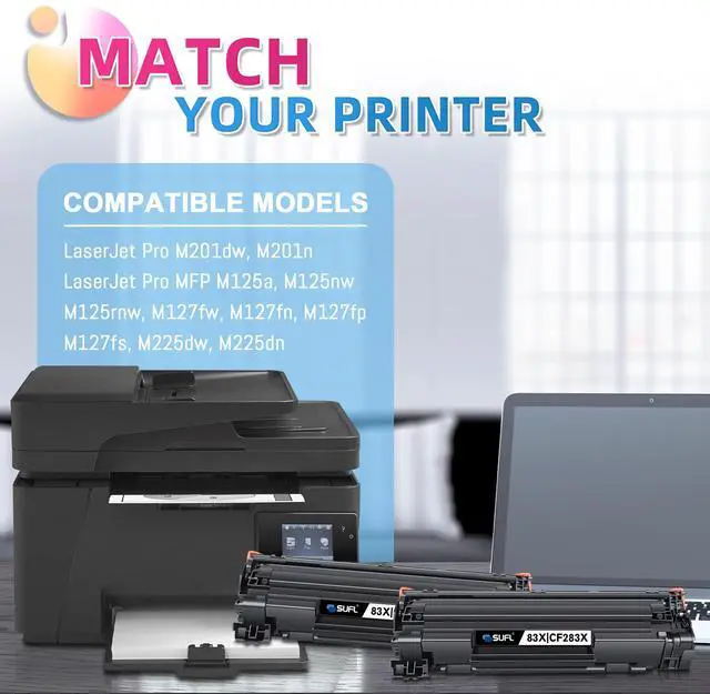 Alt view image 2 of 7 - 83X CF283X High Yield Toner Cartridge (Black, 2-Pack) | Compatible 83X CF283X CF283 Black Toner Replacement for HP Laser Pro M125nw M201dw M225dw M201n M125a M127fn M127fw Printer