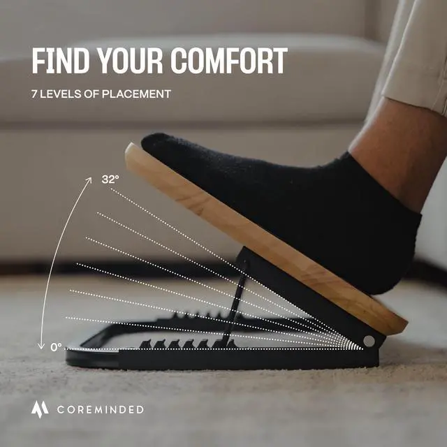 Alt view image 3 of 7 - Adjustable Under Desk Foot Stool - Ergonomic Foot Rest with 7 Angles - Walnut