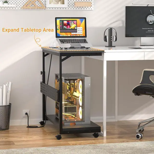 Alt view image 2 of 7 - Computer Tower Stand with Outlets, PC Stand for Floor
