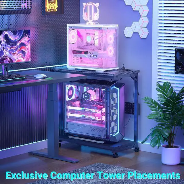 Alt view image 7 of 7 - Computer Tower Stand with Outlets, PC Stand for Floor