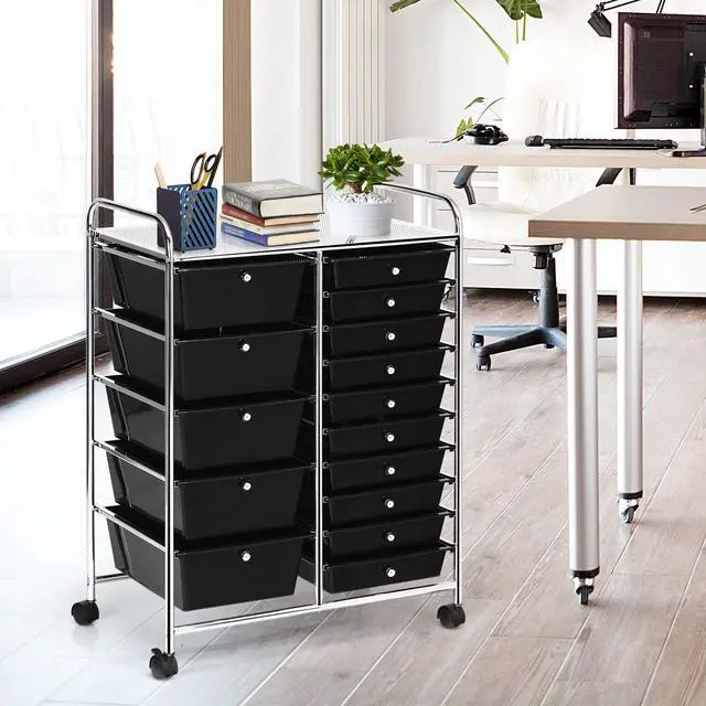 Alt view image 2 of 7 - HOMGX Storage Cart with 15 Drawers, 15 Drawer Organizer Trolley, 15 Tiers Storage Trolley, File and Debris Storage Cart, Rolling Drawer Cart for Office and School (Black)