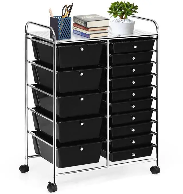 Main image of HOMGX Storage Cart with 15 Drawers, 15 Drawer Organizer Trolley, 15 Tiers Storage Trolley, File and Debris Storage Cart, Rolling Drawer Cart for Office and School (Black)