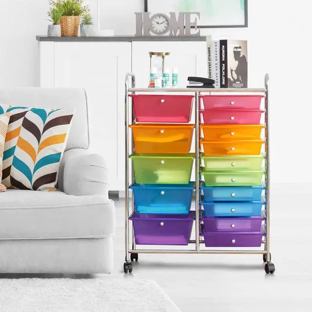 Alt view image 2 of 7 - HOMGX Storage Cart with 15 Drawers, 15 Drawer Organizer Trolley, 15 Tiers Storage Trolley, File and Debris Storage Cart, Rolling Drawer Cart for Office and School (Multi-Color)