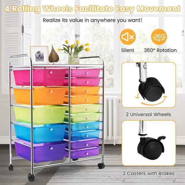 Alt view image 6 of 7 - HOMGX Storage Cart with 15 Drawers, 15 Drawer Organizer Trolley, 15 Tiers Storage Trolley, File and Debris Storage Cart, Rolling Drawer Cart for Office and School (Multi-Color)