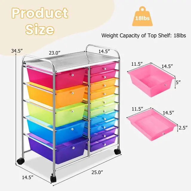 Alt view image 3 of 7 - HOMGX Storage Cart with 15 Drawers, 15 Drawer Organizer Trolley, 15 Tiers Storage Trolley, File and Debris Storage Cart, Rolling Drawer Cart for Office and School (Multi-Color)