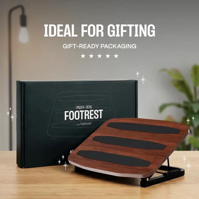 Alt view image 7 of 7 - Adjustable Under Desk Foot Stool - Ergonomic Foot Rest with 7 Angles - Walnut