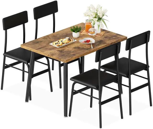 Alt view image 7 of 7 - Dining Table Set for 4, Kitchen Table for Samll Space | 5 Piece Breakfast Table Set, 5 Upholstered Chairs, Dining Room, Apartment, Restaurant, Rustic Brown