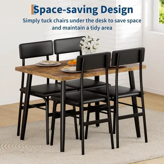 Alt view image 3 of 7 - Dining Table Set for 4, Kitchen Table for Samll Space | 5 Piece Breakfast Table Set, 5 Upholstered Chairs, Dining Room, Apartment, Restaurant, Rustic Brown