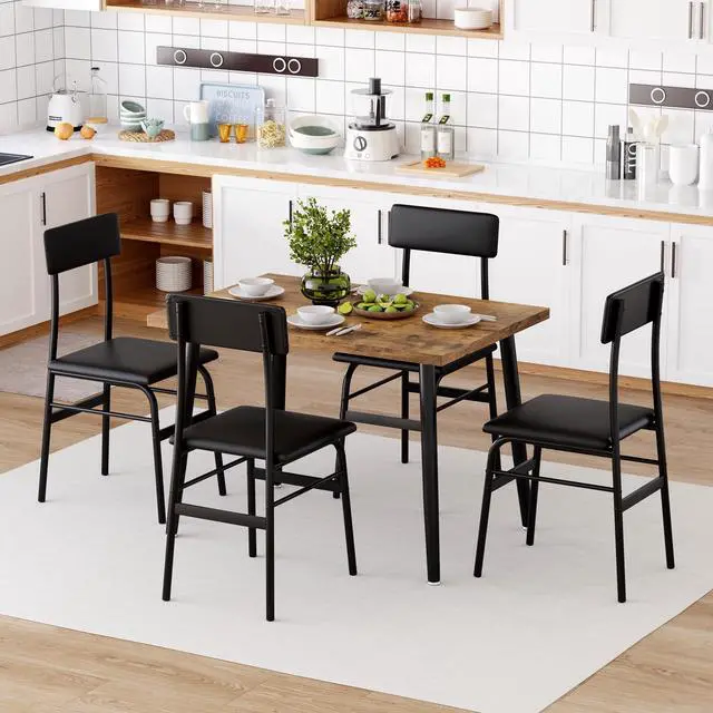 Alt view image 6 of 7 - Dining Table Set for 4, Kitchen Table for Samll Space | 5 Piece Breakfast Table Set, 5 Upholstered Chairs, Dining Room, Apartment, Restaurant, Rustic Brown