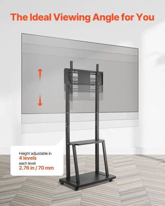 Alt view image 5 of 7 - Rolling TV Stand, Mobile TV Cart for 32-75 Inch Screens, Height Adjustable Portable Monitor Stand with Tray, Holds up to 150 lbs for Living Room, Bedroom, Office, Outdoor Max VESA 600 x 400 mm