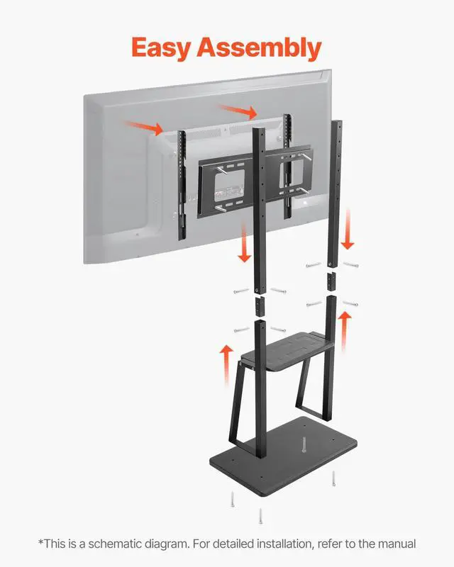 Alt view image 6 of 7 - Rolling TV Stand, Mobile TV Cart for 32-75 Inch Screens, Height Adjustable Portable Monitor Stand with Tray, Holds up to 150 lbs for Living Room, Bedroom, Office, Outdoor Max VESA 600 x 400 mm