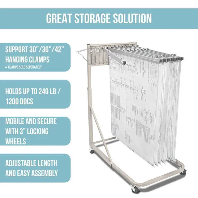 Alt view image 2 of 7 - Adir Mobile Blueprint Holder Construction Plan Rack, Map Organizer, Blueprint Rack, and Poster Display Rack for Jobsite and Office (Without Blueprint Clamps)