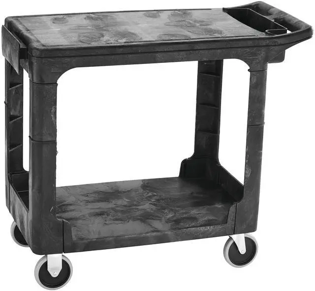Main image of 2-Shelf Utility/Service Cart, Small, Flat Shelves, Storage Handle, 500 lbs. Capacity, for Warehouse/Garage/Cleaning/Manufacturing