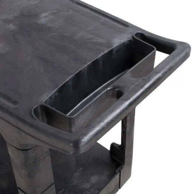 Alt view image 3 of 7 - 2-Shelf Utility/Service Cart, Small, Flat Shelves, Storage Handle, 500 lbs. Capacity, for Warehouse/Garage/Cleaning/Manufacturing