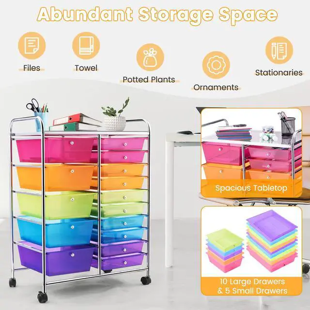 Alt view image 5 of 7 - HOMGX Storage Cart with 15 Drawers, 15 Drawer Organizer Trolley, 15 Tiers Storage Trolley, File and Debris Storage Cart, Rolling Drawer Cart for Office and School (Multi-Color)